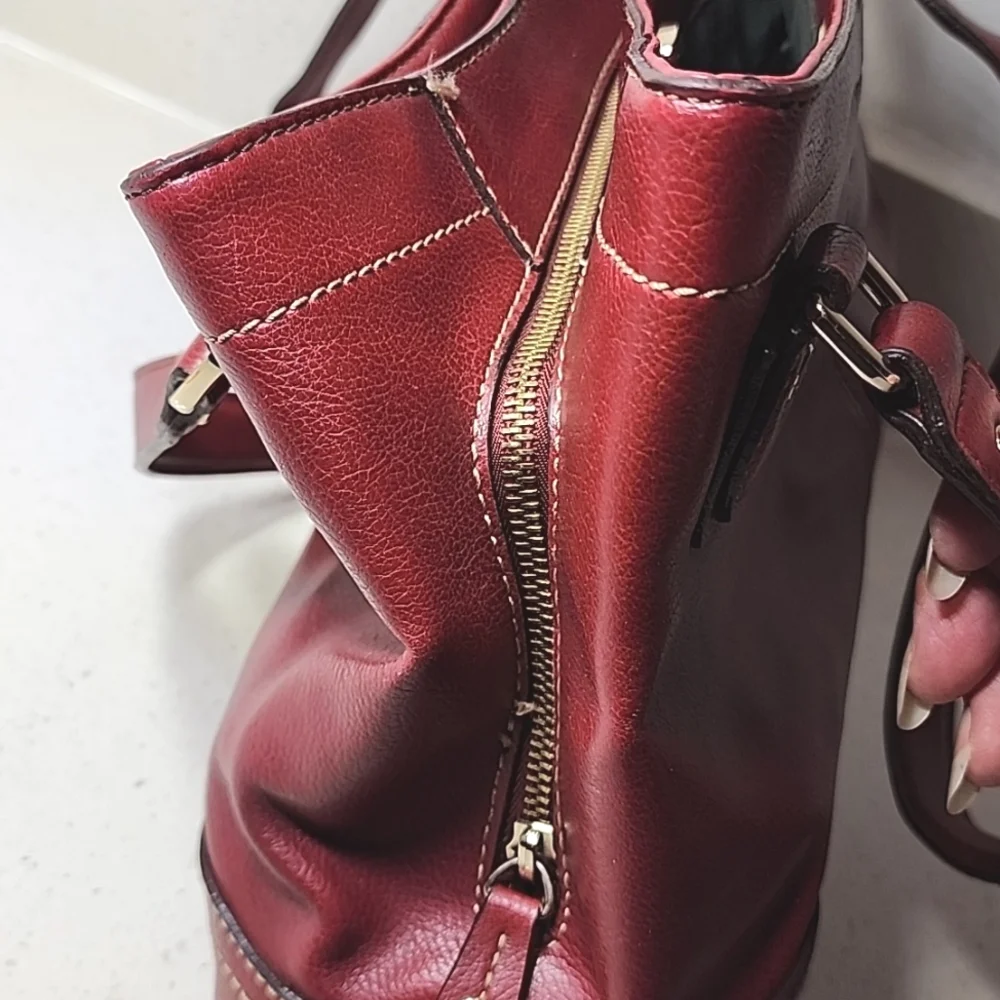 Vintage Leather Liz Claiborne Habdbag, Purse. Red Leather Tote Bag - Picture 9 of 14